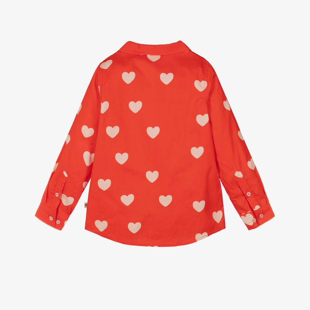 Mini Rodini-Bright Red Organic Cotton Shirt with Heart Print | Childrensalon Outlet
