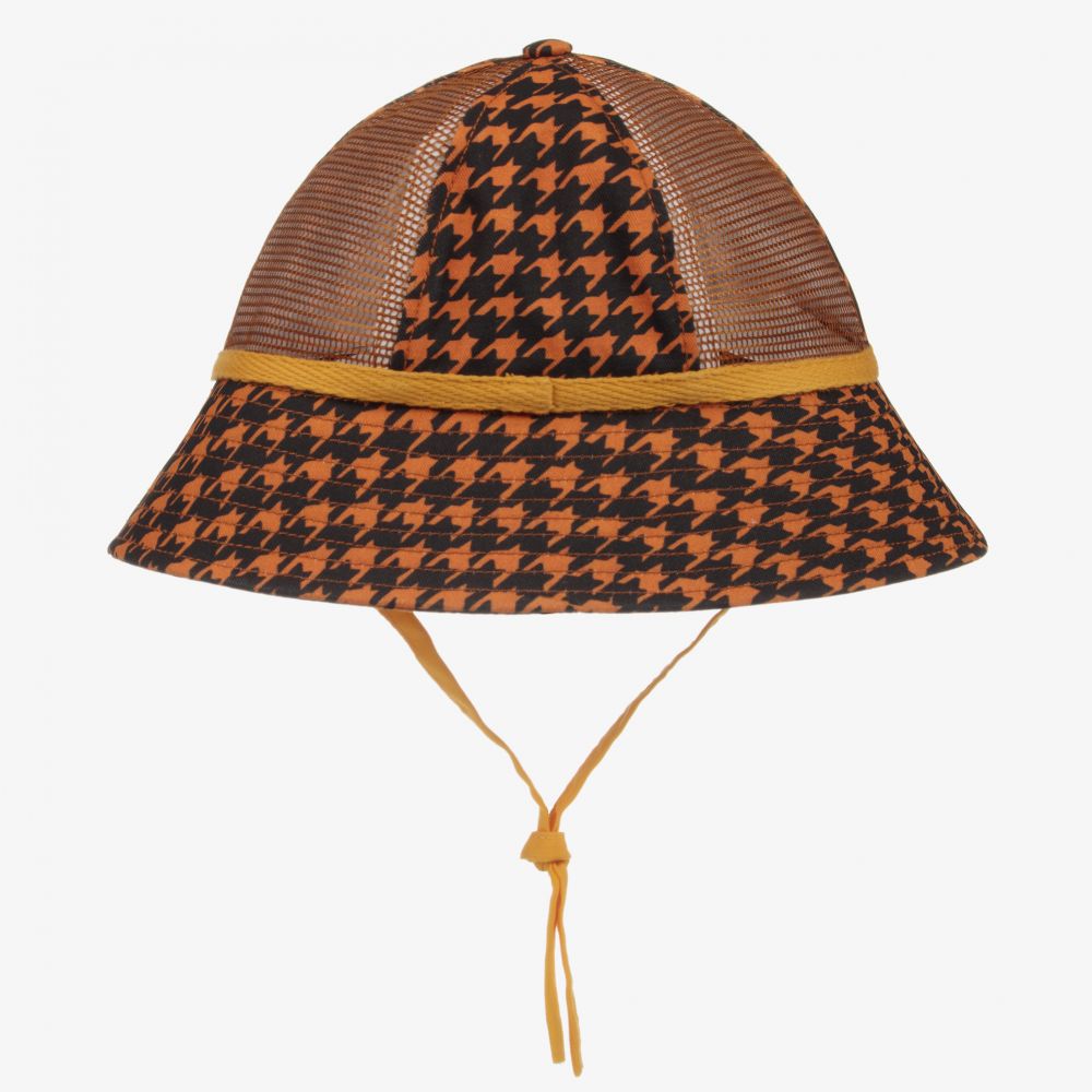 Mini Rodini-Brown Cotton & Mesh Sun Hat | Childrensalon Outlet