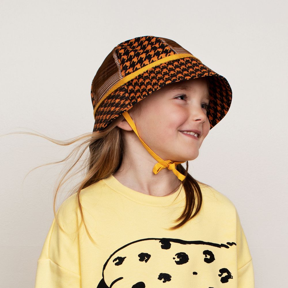 ★Mini Rodini★Baby-Kids コットン&メッシュサンハット/Yellow Mini Rodini - Brown Cotton & Mesh Sun Hat | Childrensalon Outlet