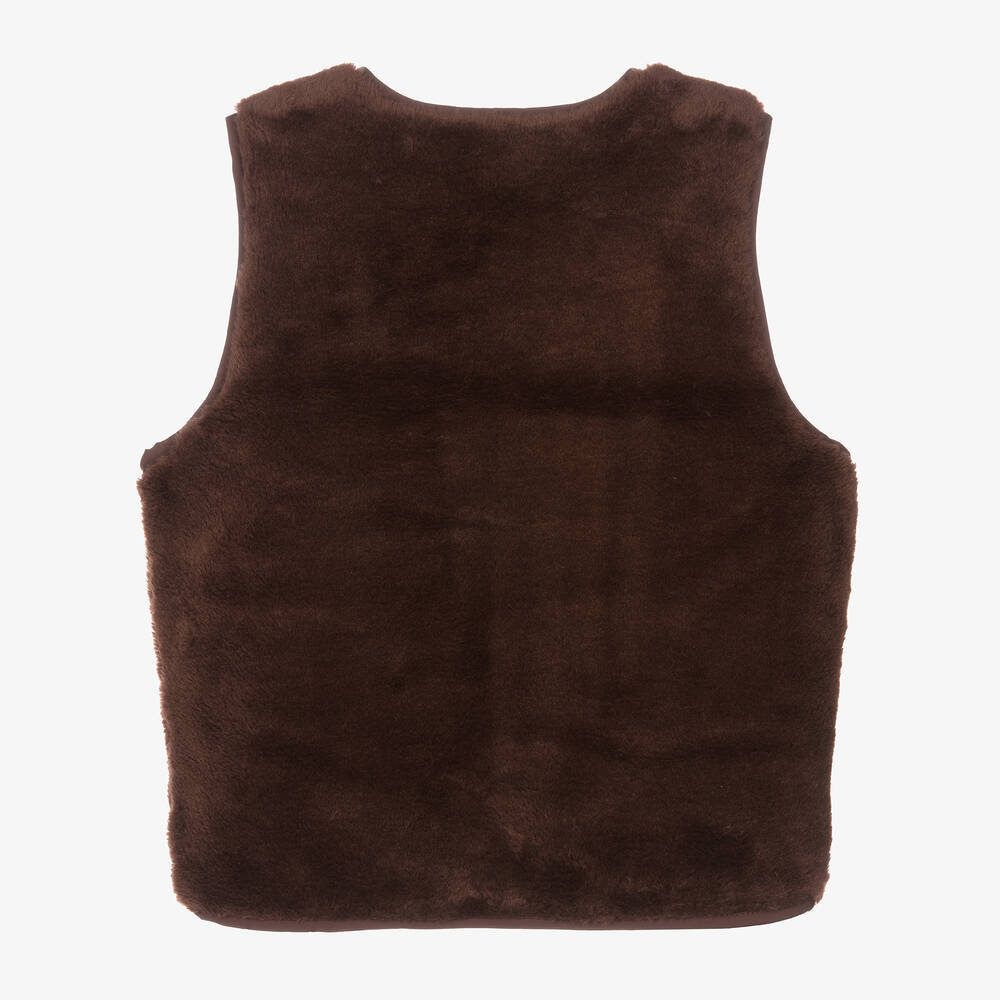 Mini Rodini-Brown Faux Fur Hound Dog Gilet | Childrensalon Outlet
