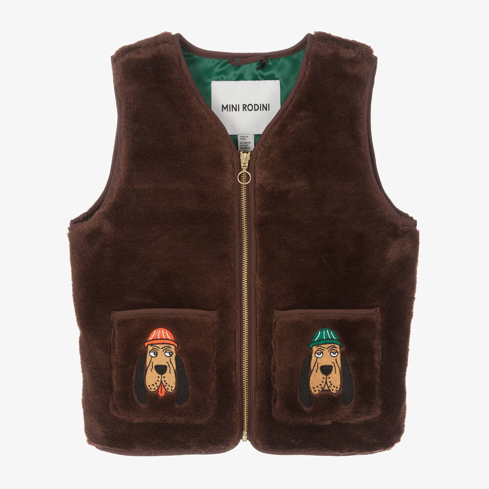 Mini Rodini-Brown Faux Fur Hound Dog Gilet | Childrensalon Outlet