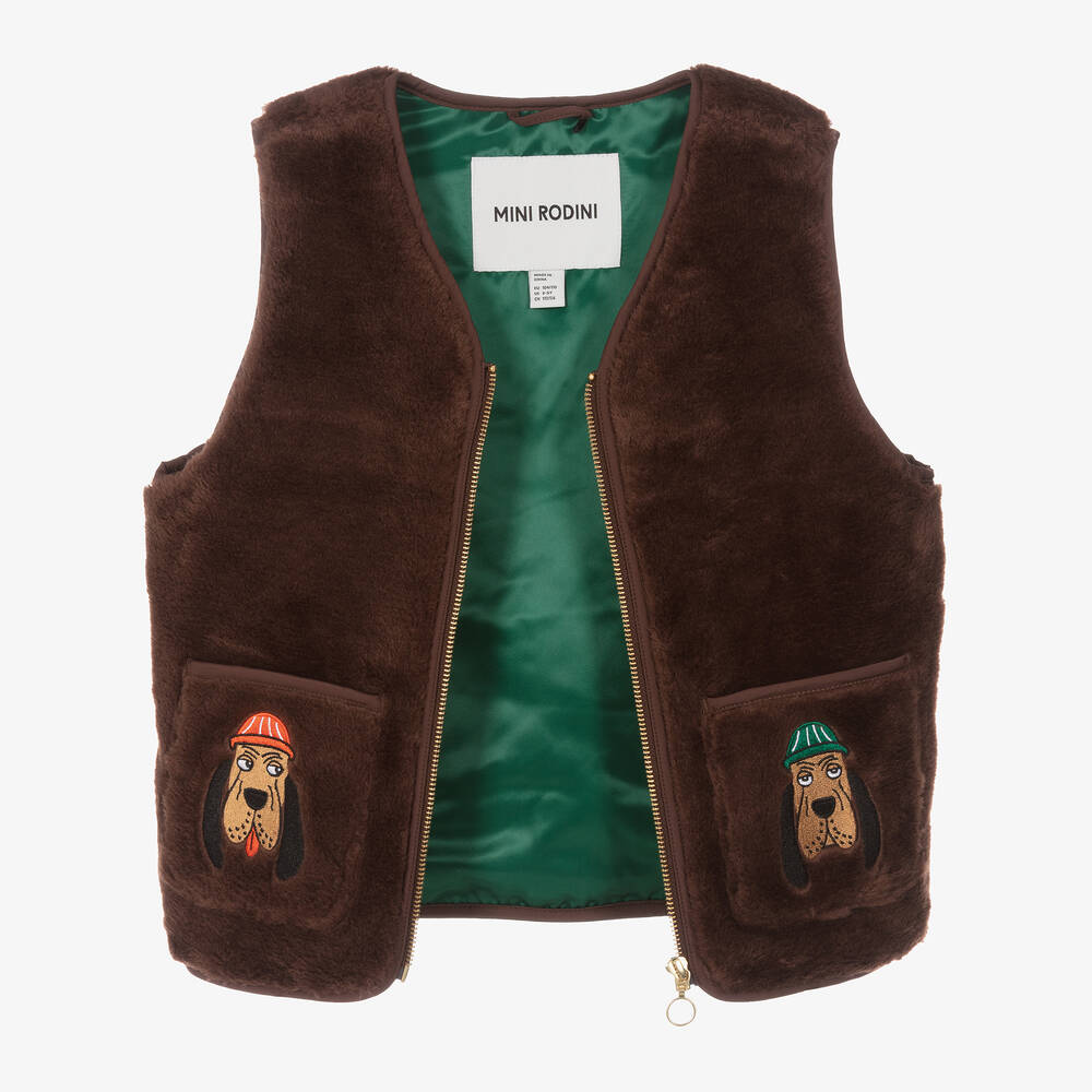 Mini Rodini-Brown Faux Fur Hound Dog Gilet | Childrensalon Outlet