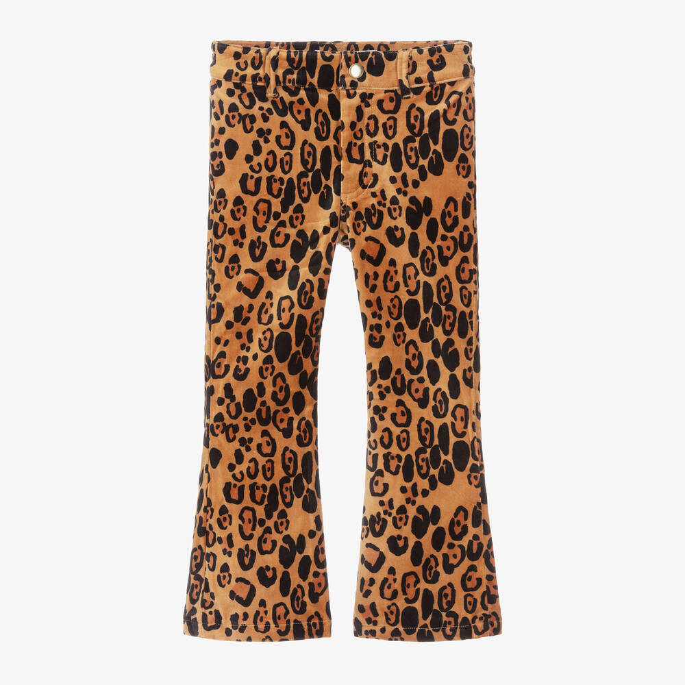 Mini Rodini-Brown Leopard Print Velvet Flared Trousers | Childrensalon Outlet