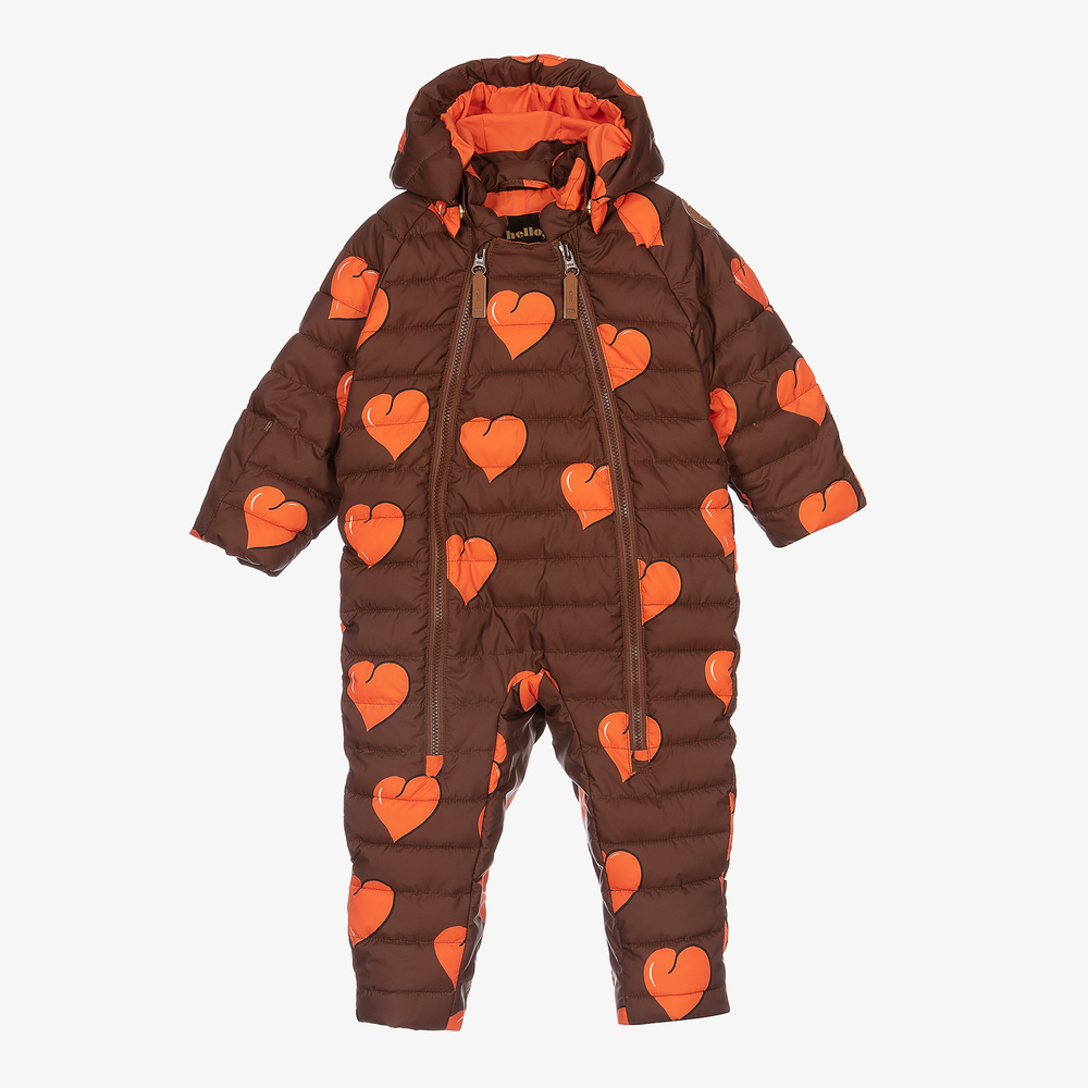 Mini Rodini - Brown & Orange Heart Snowsuit | Childrensalon