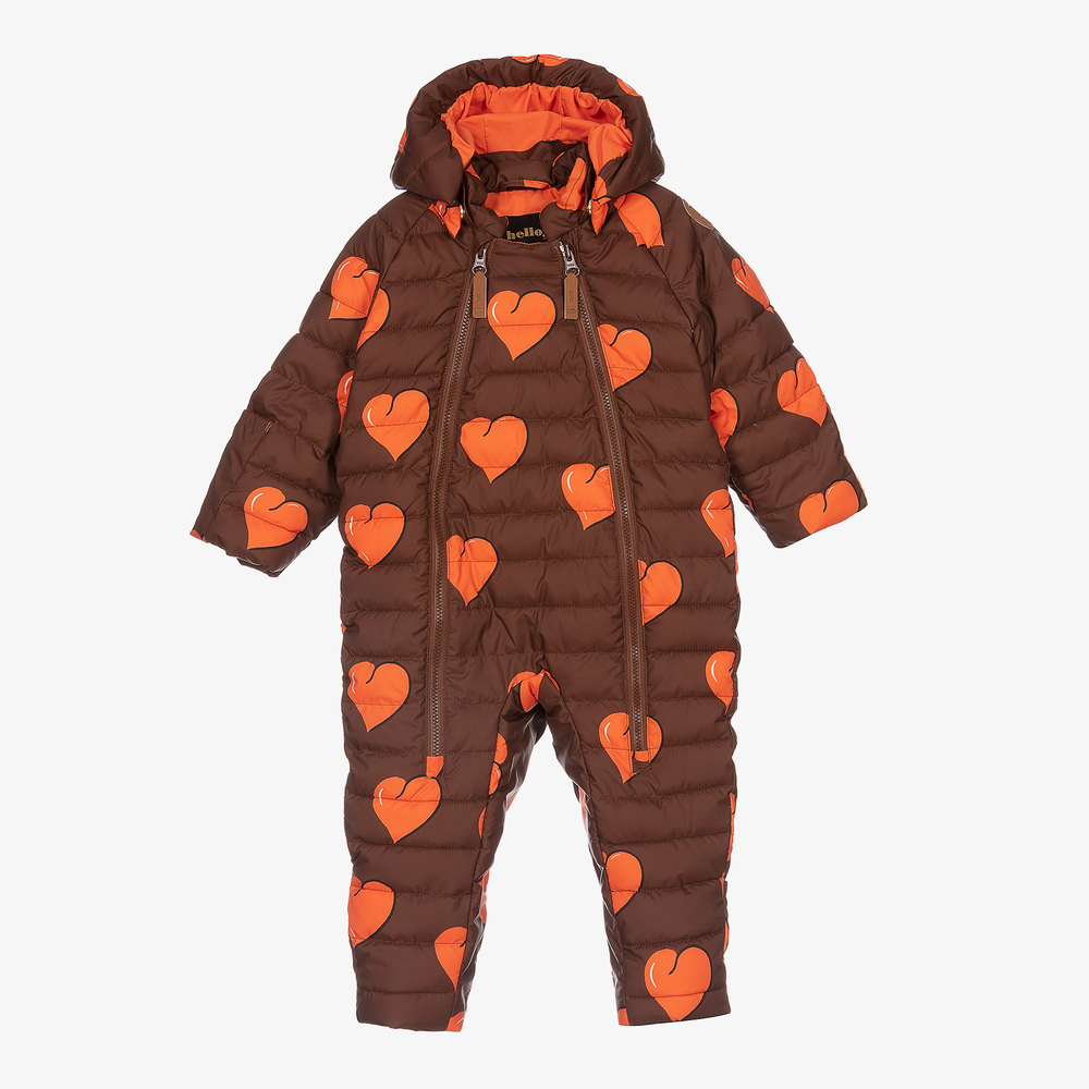 Mini Rodini - Combinaison de ski marron orange cœurs | Childrensalon