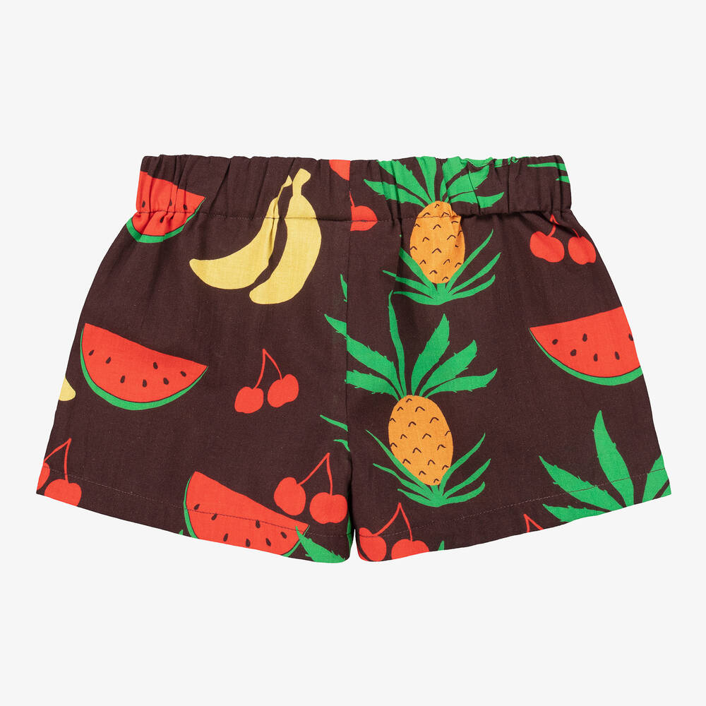 Mini Rodini-Brown Organic Cotton Fruit Print Shorts | Childrensalon Outlet