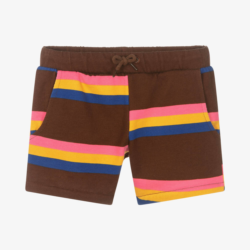 Mini Rodini - Brown Organic Cotton Stripe Shorts | Childrensalon