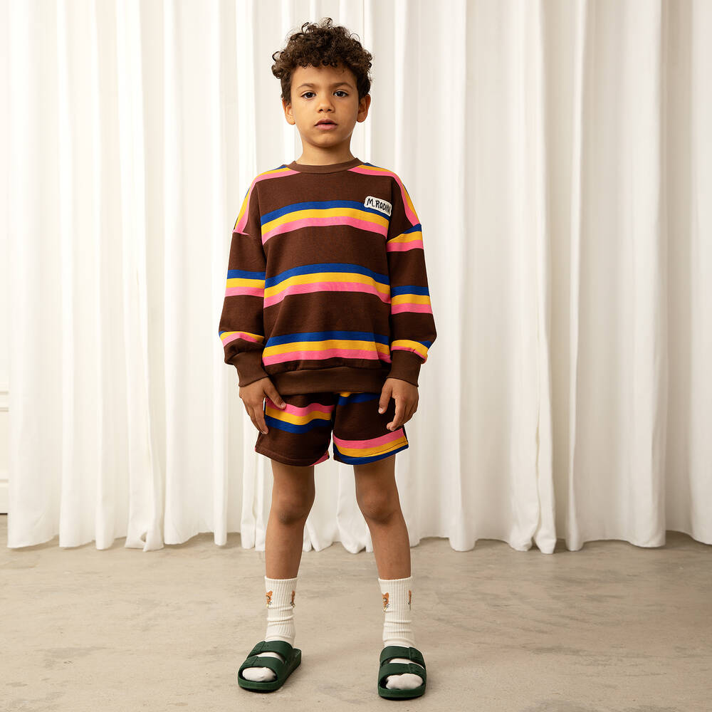 Mini Rodini-Brown Organic Cotton Stripe Shorts | Childrensalon Outlet