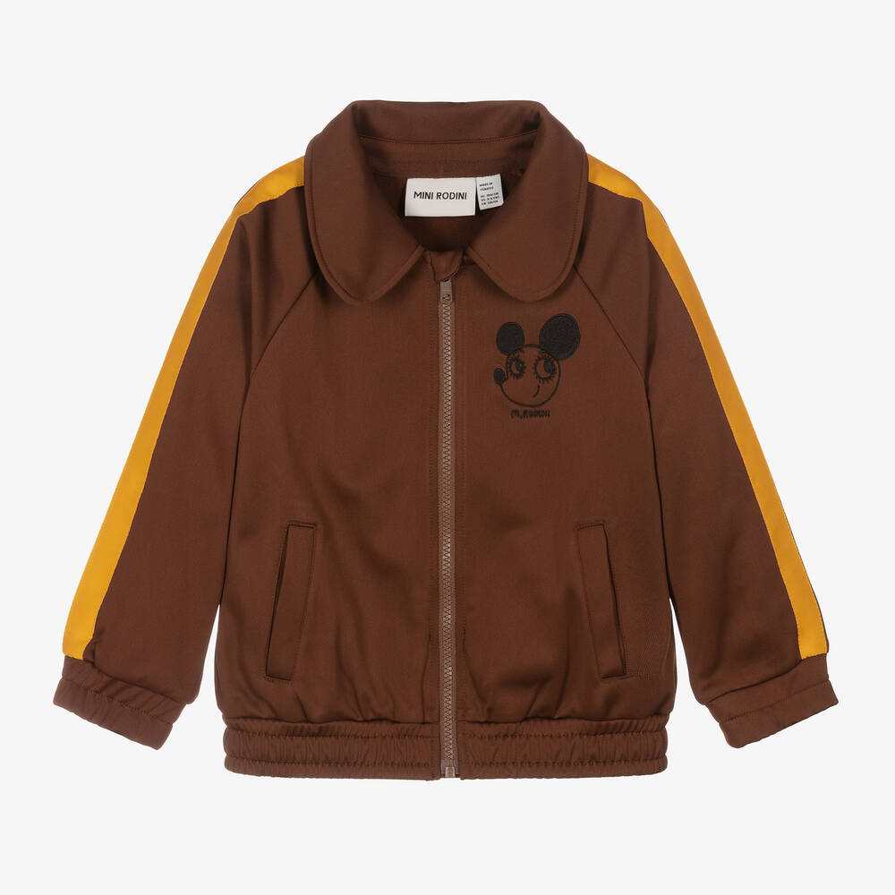 Mini Rodini-Brown Ritzratz Zip-Up Top | Childrensalon Outlet
