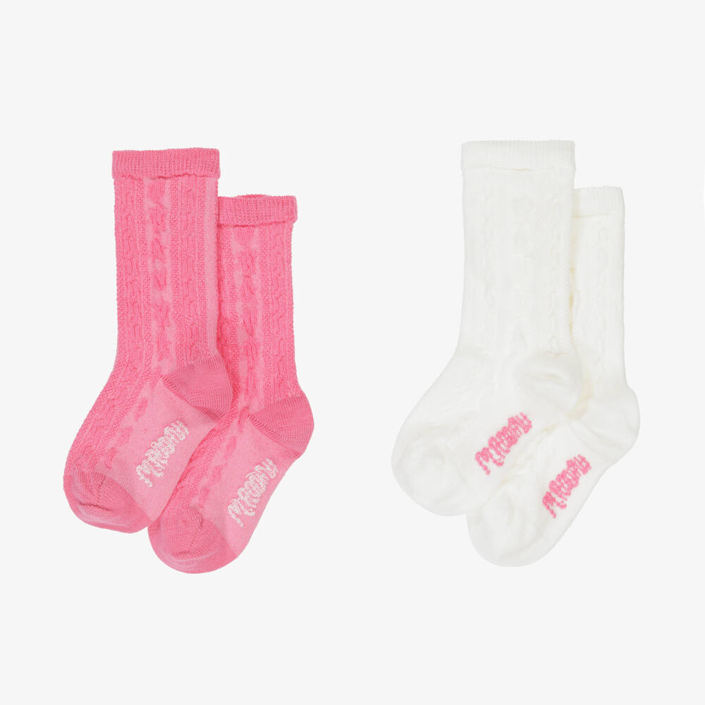 ميني روديني-جوارب قطن لون عاجي وزهري (عدد 2) | Childrensalon Outlet