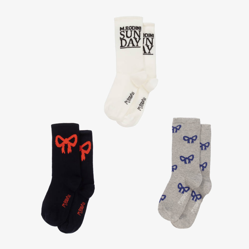 Mini Rodini-Girls Ankle Organic Cotton Socks Trio | Childrensalon Outlet