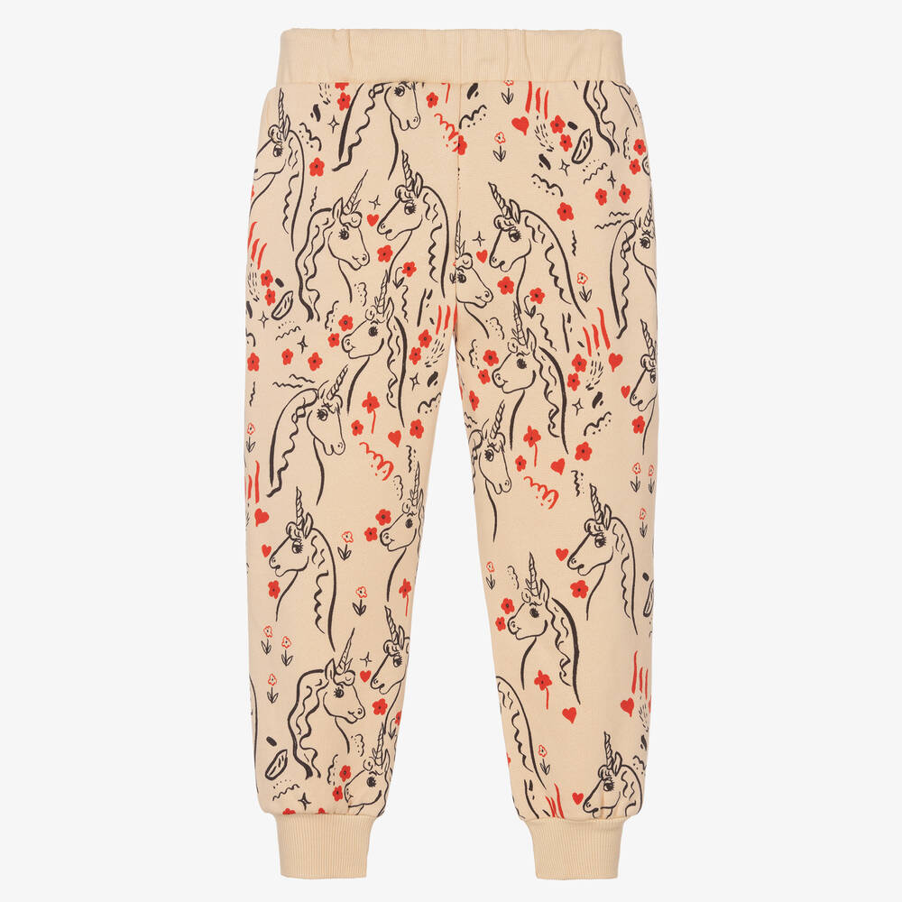 Mini Rodini-Бежевые хлопковые джоггеры с единорогами | Childrensalon Outlet