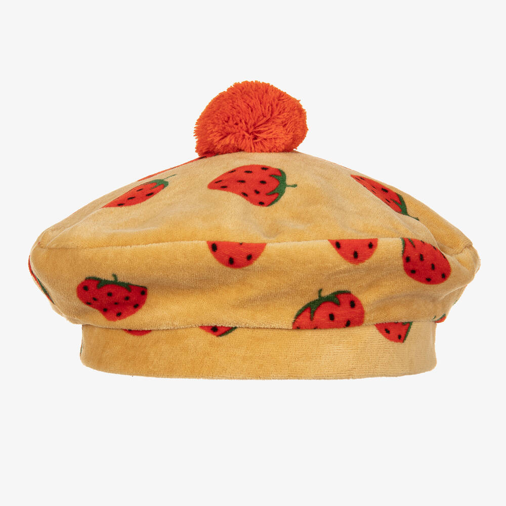 Mini Rodini-قبعة بيريه قطن عضوي قطيفة لون بيج للبنات | Childrensalon Outlet