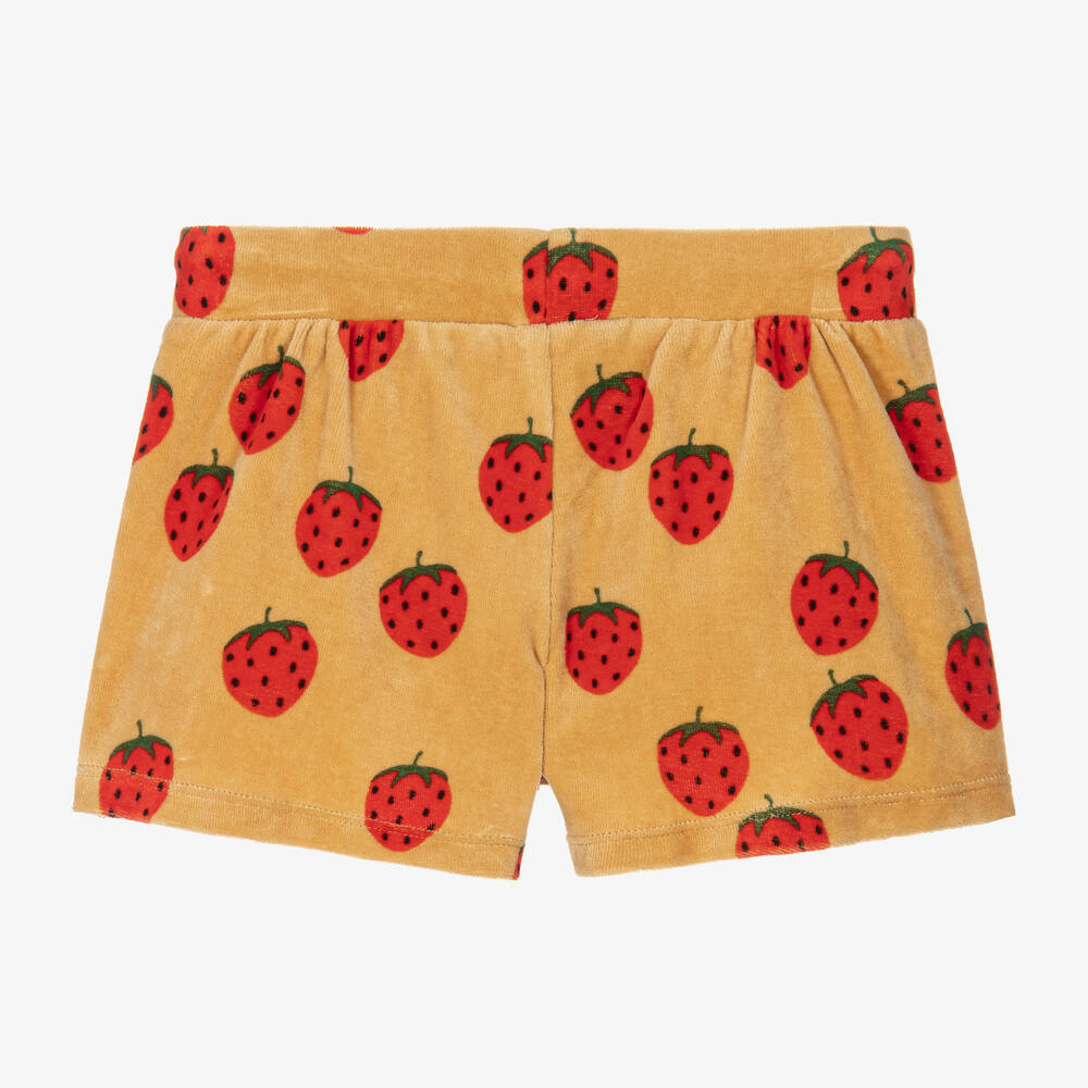 Mini Rodini-Girls Beige Velour Strawberry Shorts | Childrensalon Outlet