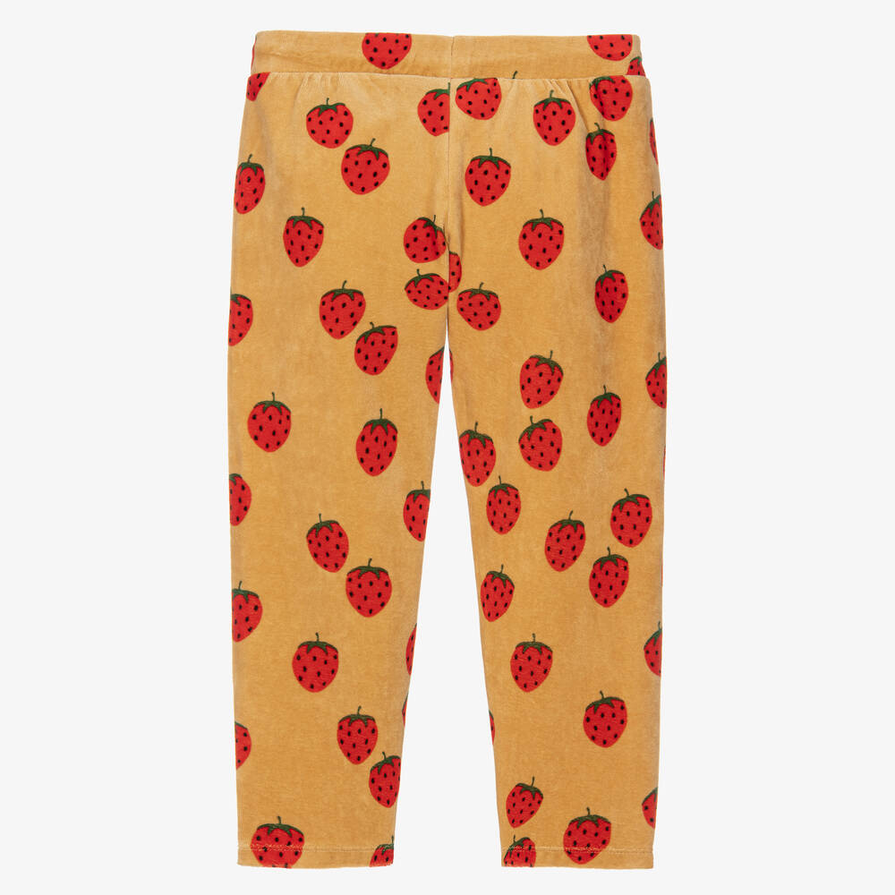 Mini Rodini-Girls Beige Velour Strawberry Trousers | Childrensalon Outlet