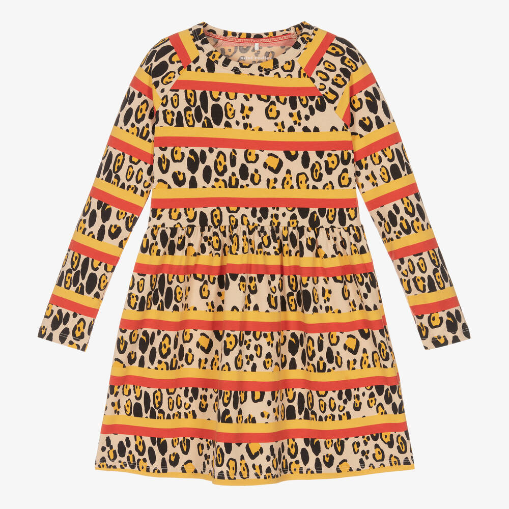 Mini Rodini-فستان قطن عضوي جيرسي لون بيج وأصفر | Childrensalon Outlet