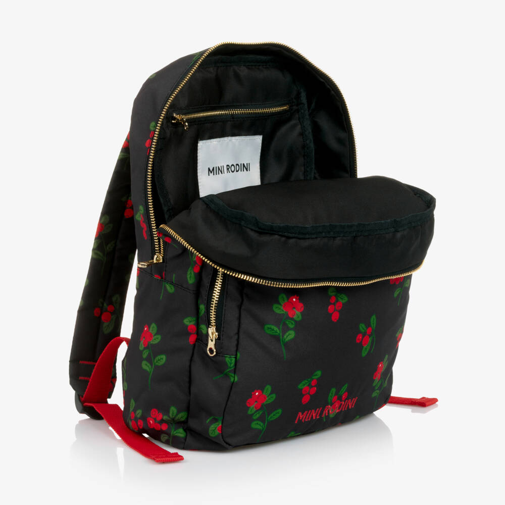 Mini Rodini-Girls Black Canvas Berry Print Backpack (34cm) | Childrensalon Outlet