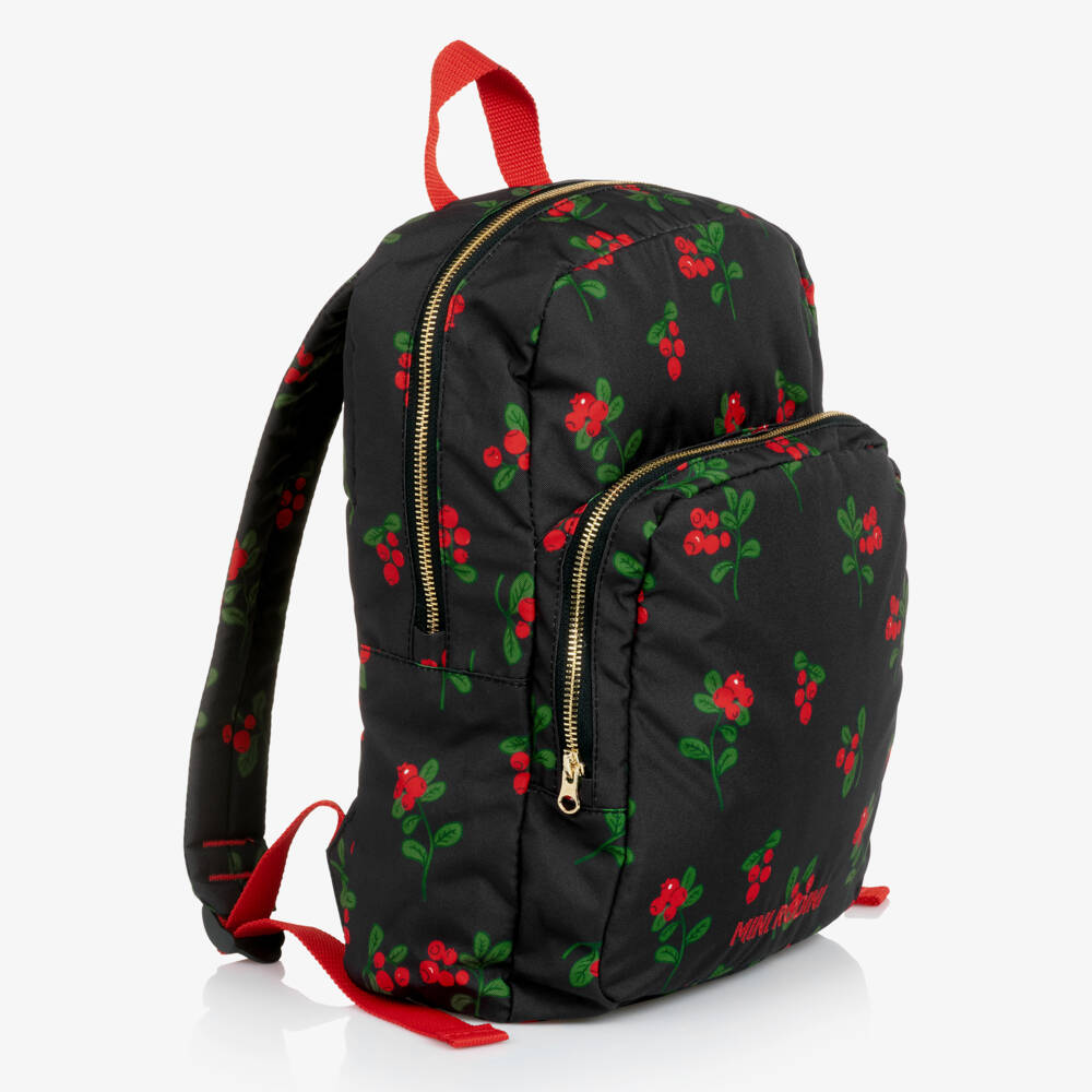 Mini Rodini-Girls Black Canvas Berry Print Backpack (34cm) | Childrensalon Outlet