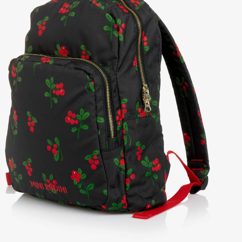 Mini Rodini-Girls Black Canvas Berry Print Backpack (34cm) | Childrensalon Outlet