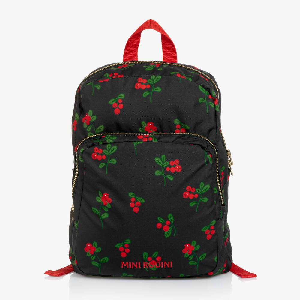 Mini Rodini-Girls Black Canvas Berry Print Backpack (34cm) | Childrensalon Outlet