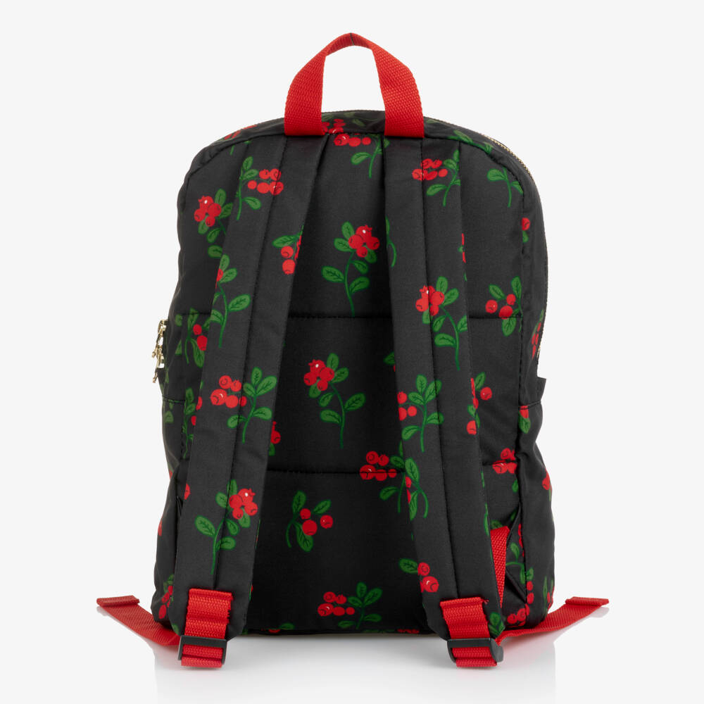 Mini Rodini-Girls Black Canvas Berry Print Backpack (34cm) | Childrensalon Outlet