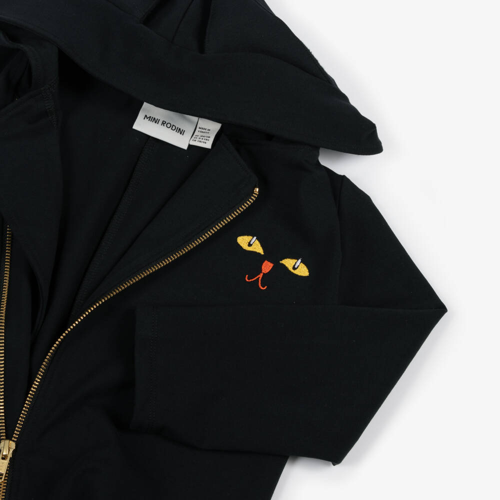 Mini Rodini-Girls Black Cat Cotton Onesie | Childrensalon Outlet
