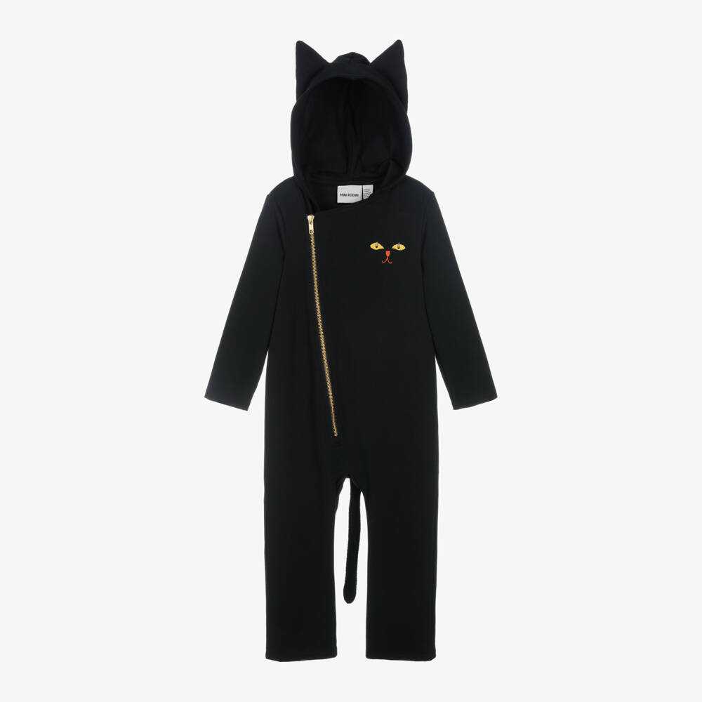 Mini Rodini-Girls Black Cat Cotton Onesie | Childrensalon Outlet