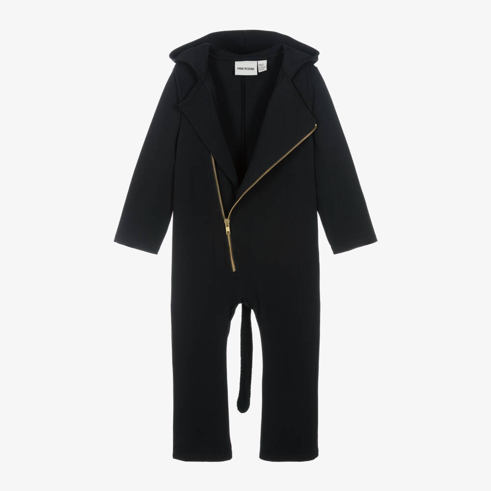 Mini Rodini-Girls Black Cat Cotton Onesie | Childrensalon Outlet