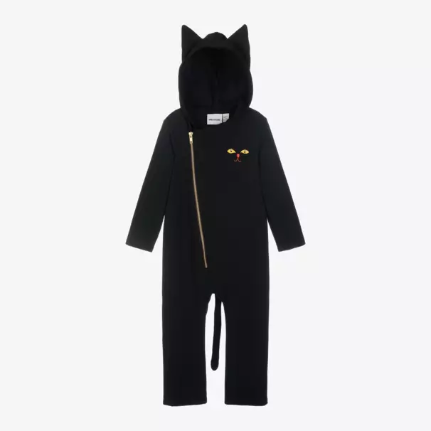 Mini Rodini-Girls Black Cat Cotton Onesie | Childrensalon Outlet
