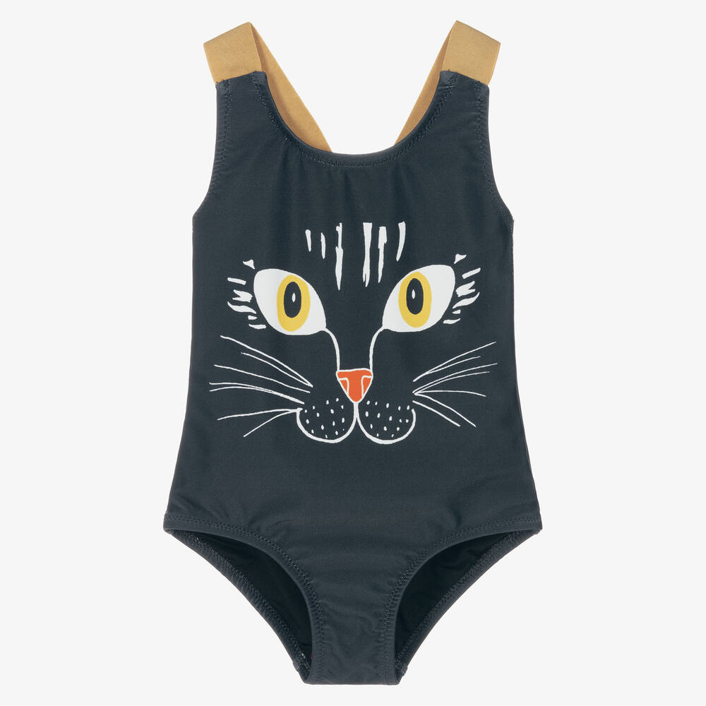 Mini Rodini - Girls Black Cat Swimsuit (UPF50+) | Childrensalon