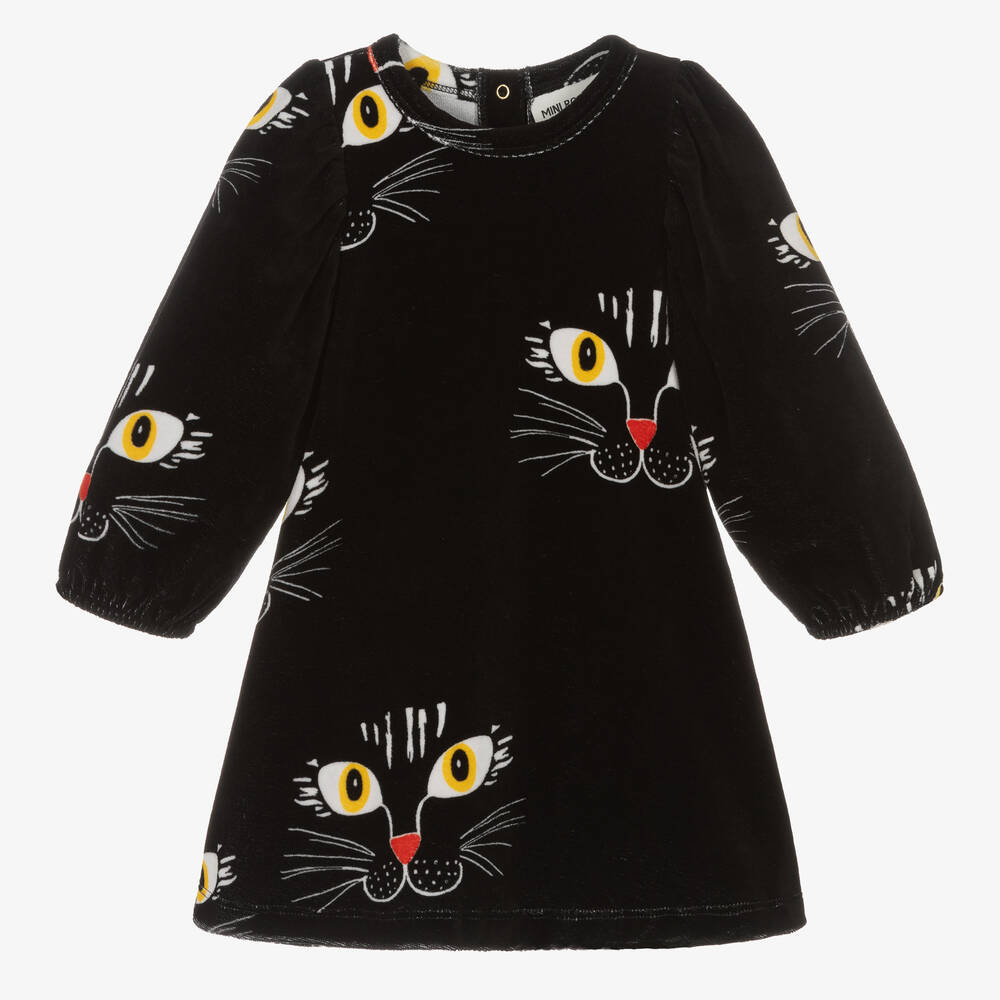 Mini Rodini - Черное велюровое платье с котами | Childrensalon