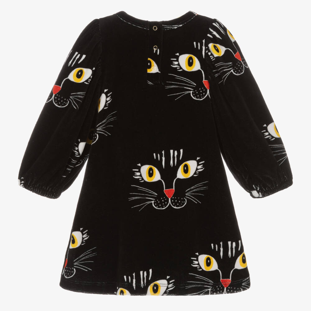 Mini Rodini-Girls Black Cotton Velour Cat Dress | Childrensalon Outlet