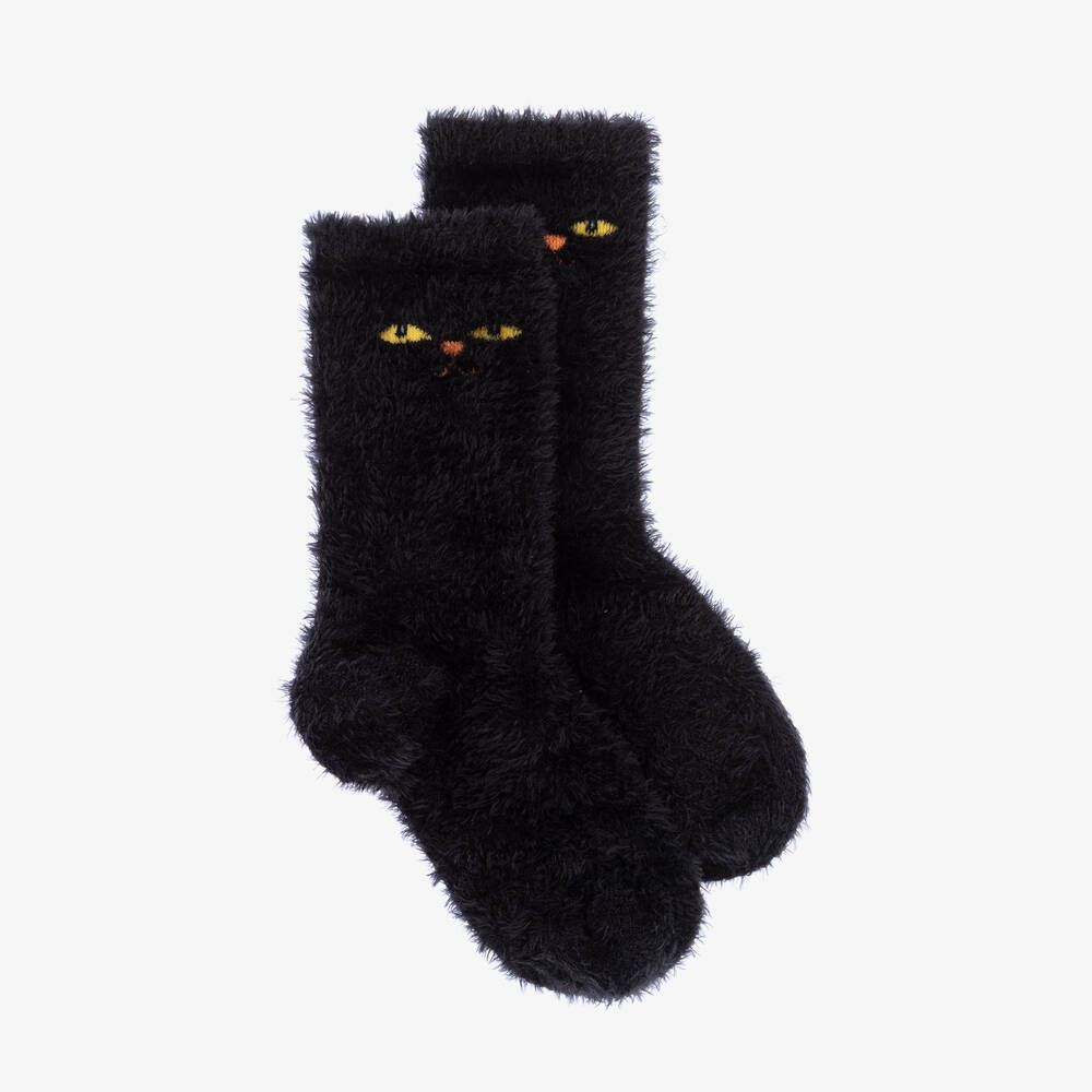 Mini Rodini - Schwarze flauschige Chef Cat Socken | Childrensalon