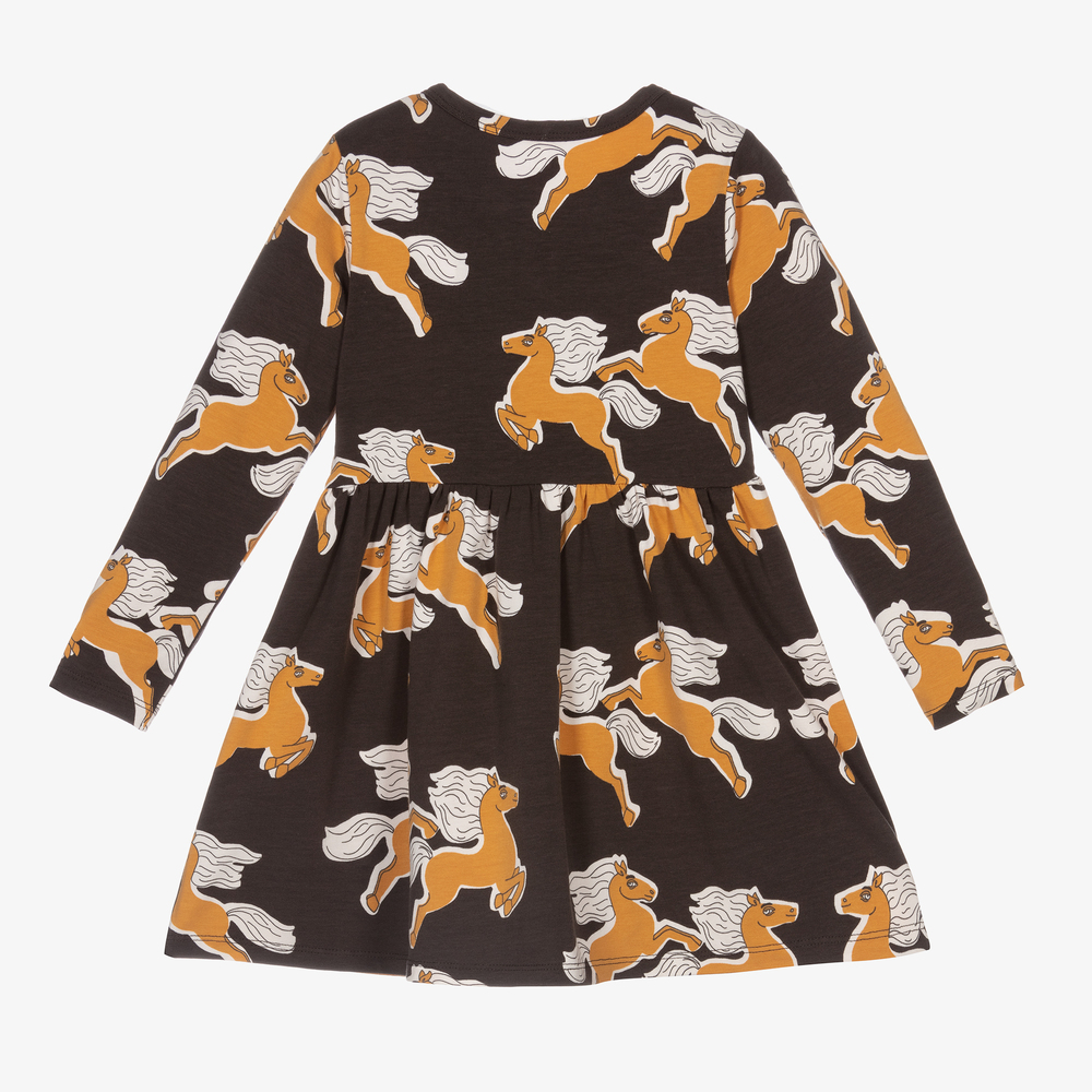 Mini Rodini-Черное платье с лошадьми для девочек | Childrensalon Outlet