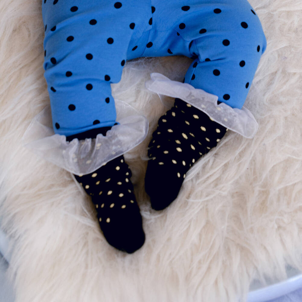 Mini Rodini-Girls Black & Ivory Polka Dot Knitted Socks with Frills | Childrensalon Outlet