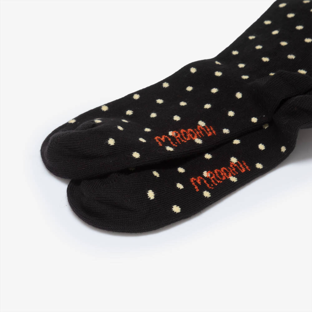 Mini Rodini-Girls Black & Ivory Polka Dot Knitted Socks with Frills | Childrensalon Outlet