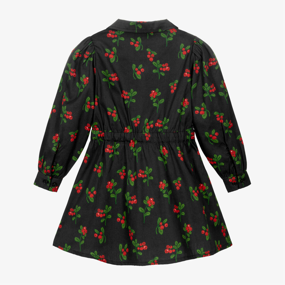 Mini Rodini-Girls Black Organic Cotton Dress with Lingonberries Print | Childrensalon Outlet