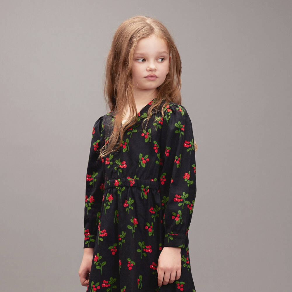 Mini Rodini-Girls Black Organic Cotton Dress with Lingonberries Print | Childrensalon Outlet