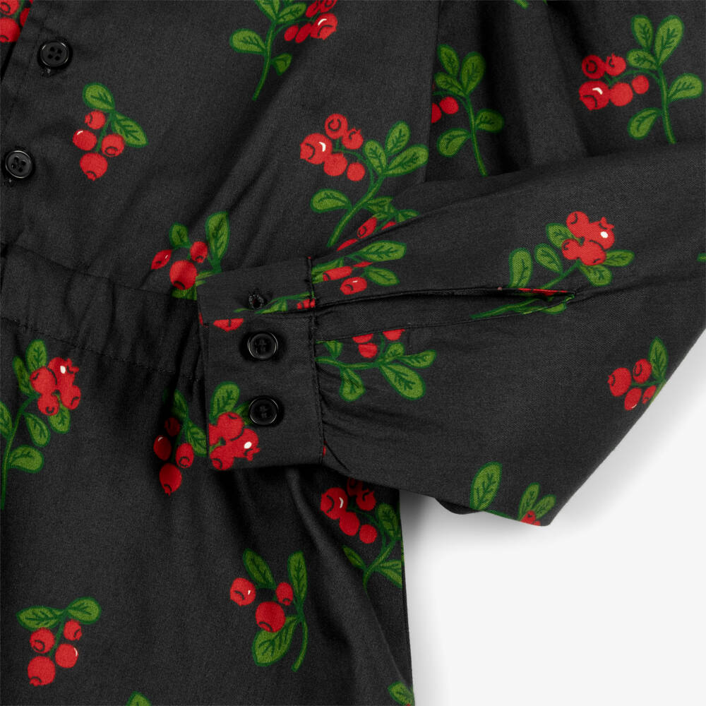Mini Rodini-Girls Black Organic Cotton Dress with Lingonberries Print | Childrensalon Outlet