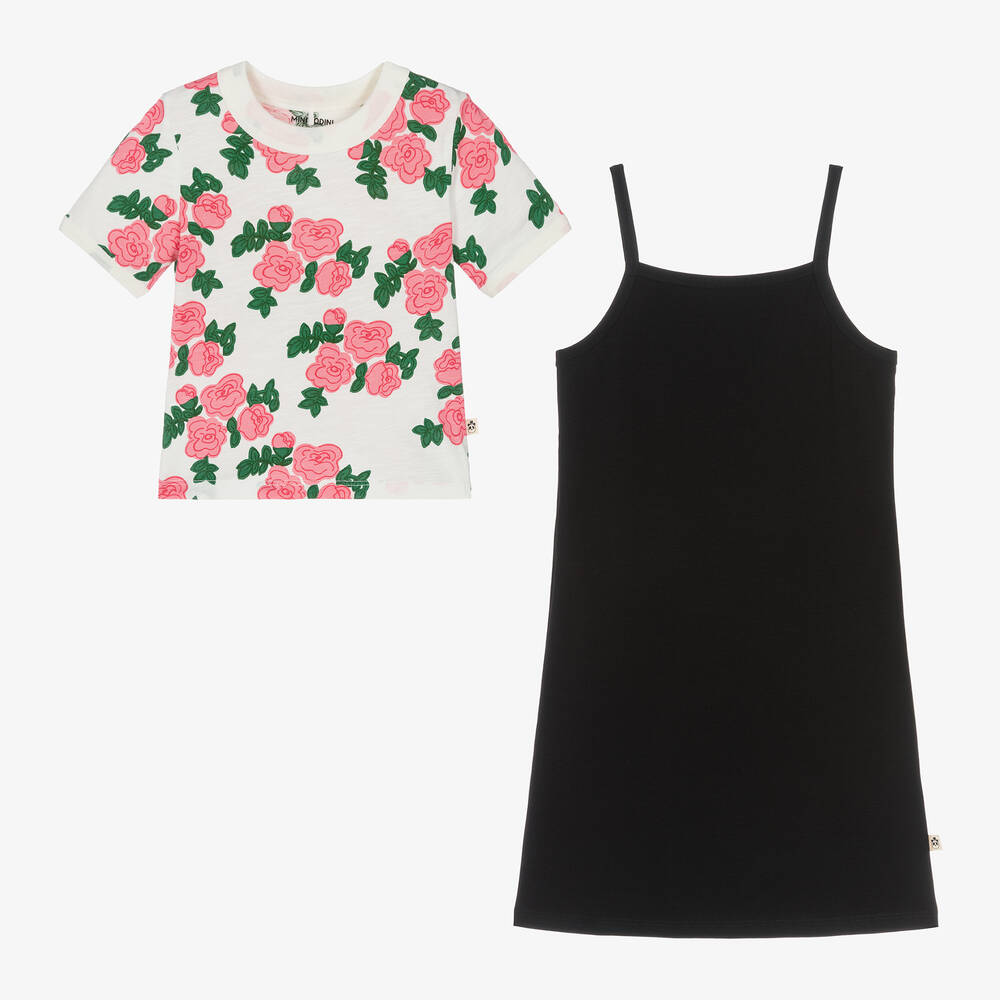 Mini Rodini-Girls Black & White Floral Dress Set | Childrensalon Outlet