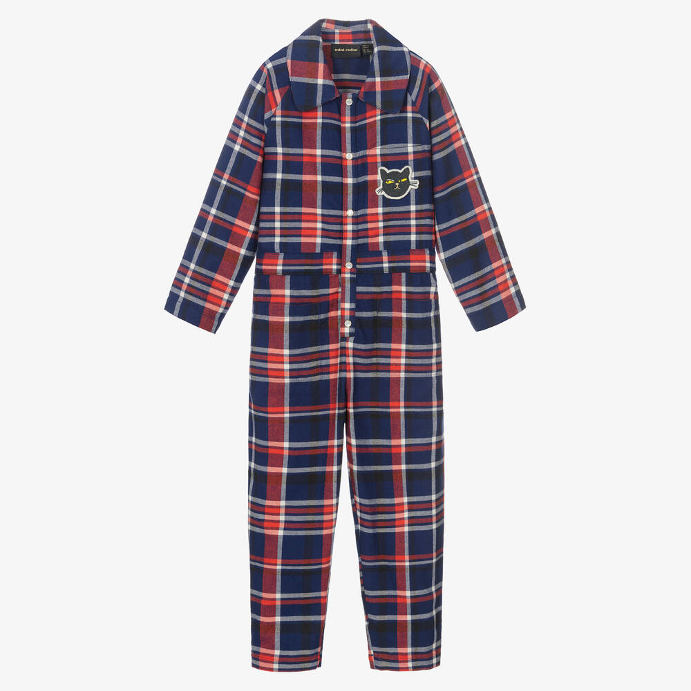 Mini Rodini - Blauer, karierter Jumpsuit (M) | Childrensalon