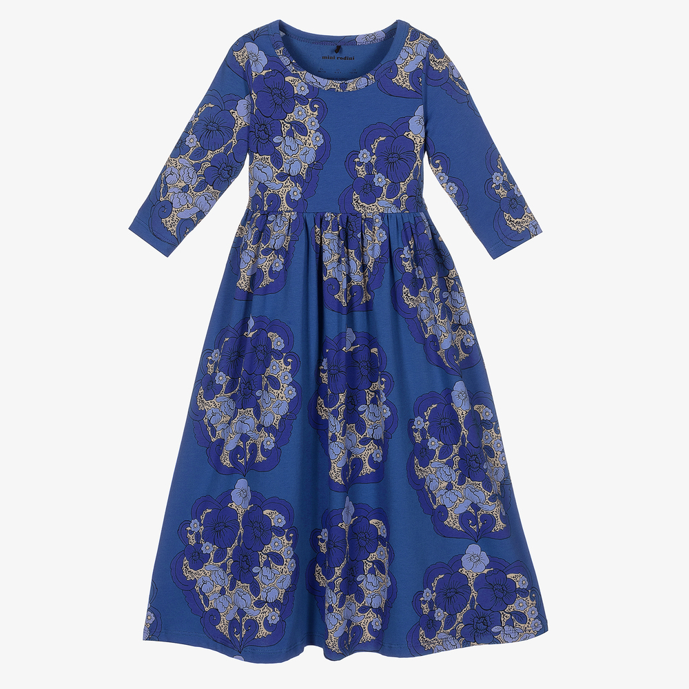 Mini Rodini - Синее хлопковое платье для девочек | Childrensalon