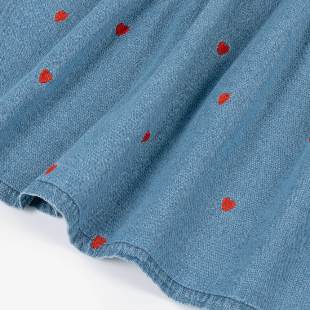 Mini Rodini-Girls Blue Denim Dress with Red Embroidered Hearts | Childrensalon Outlet
