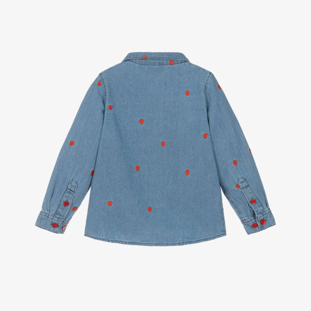 Mini Rodini-قميص جينز أزرق للبنات مزين بقلوب | Childrensalon Outlet