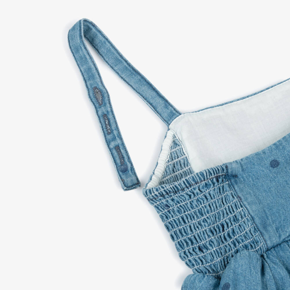 Mini Rodini-Girls Blue Denim Polka Dot Tiered Dress | Childrensalon Outlet
