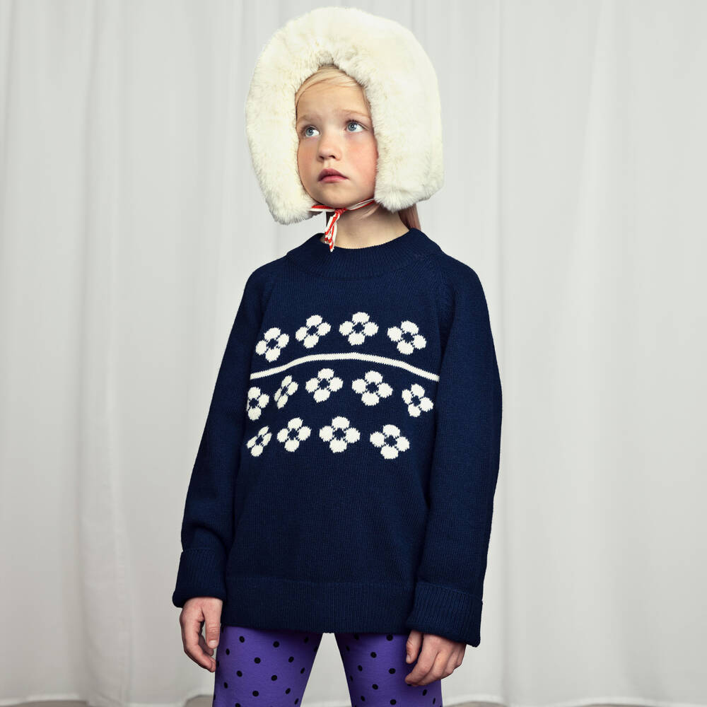 Mini Rodini-Girls Blue Floral Knit Jumper | Childrensalon Outlet