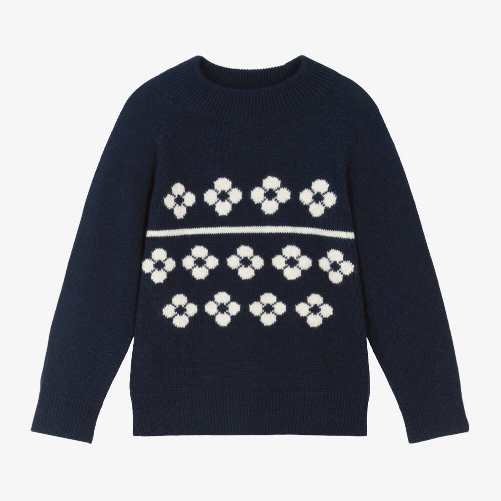 Mini Rodini-Girls Blue Floral Knit Jumper | Childrensalon Outlet