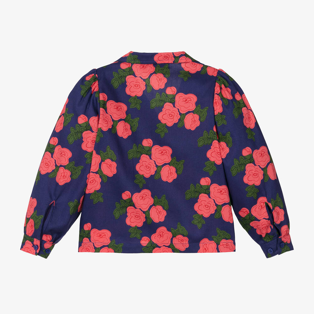 Mini Rodini-Girls Blue Floral Organic Cotton Blouse | Childrensalon Outlet
