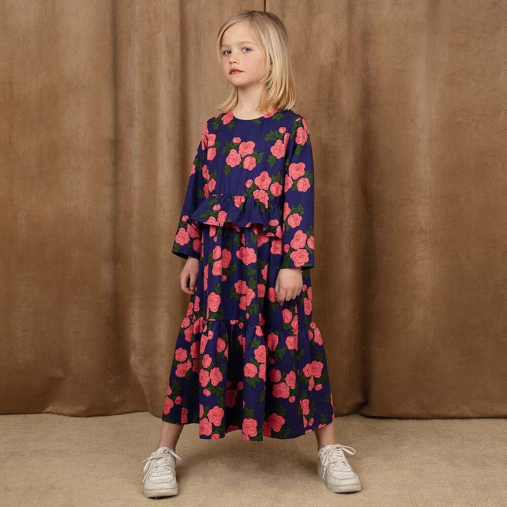 Mini Rodini-Girls Blue Floral Organic Cotton Dress | Childrensalon Outlet