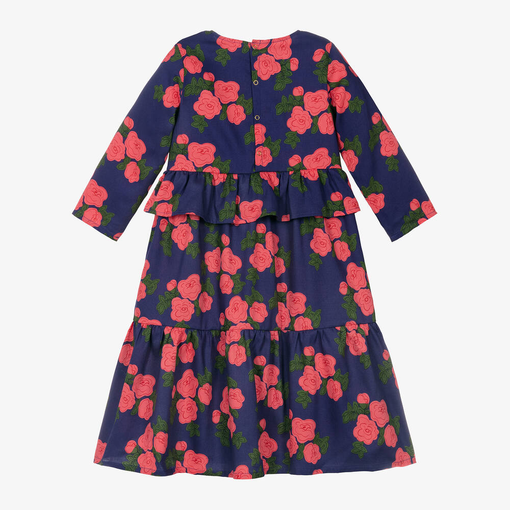 Mini Rodini-Girls Blue Floral Organic Cotton Dress | Childrensalon Outlet